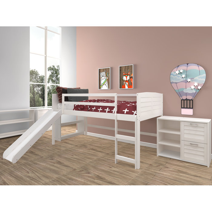 Harriet Bee Christenberry Twin Solid Wood Loft Bed with Bookcase by